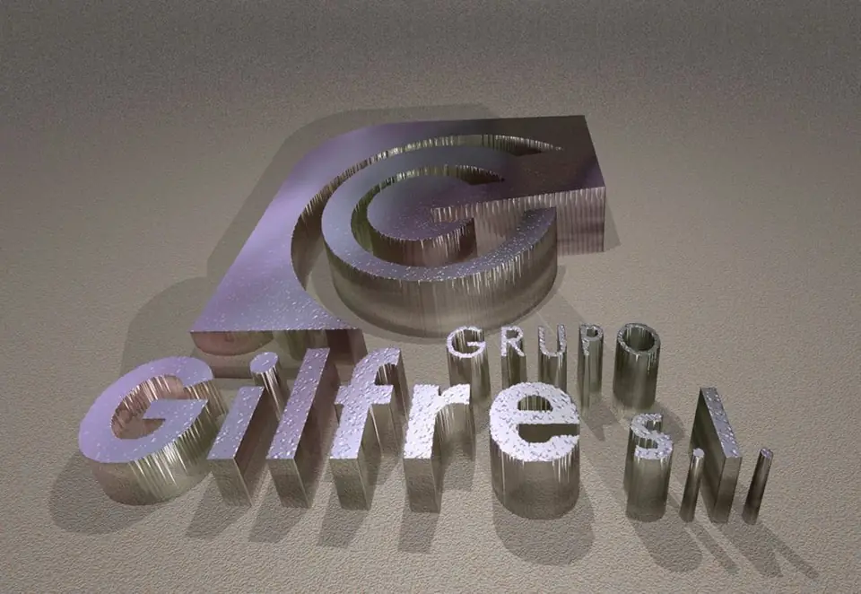 Logotipo de Gilfre en relieve metálico